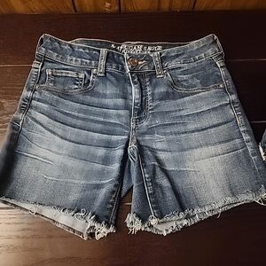 American Eagle Outfitters Women's Distressed Dark Blue Jean Shorts